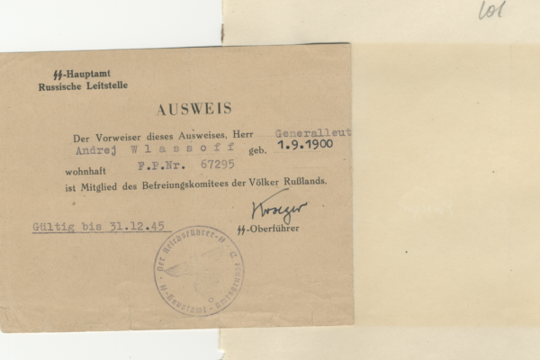 Identification card of General Vlasov, KONR member 12/30/1944